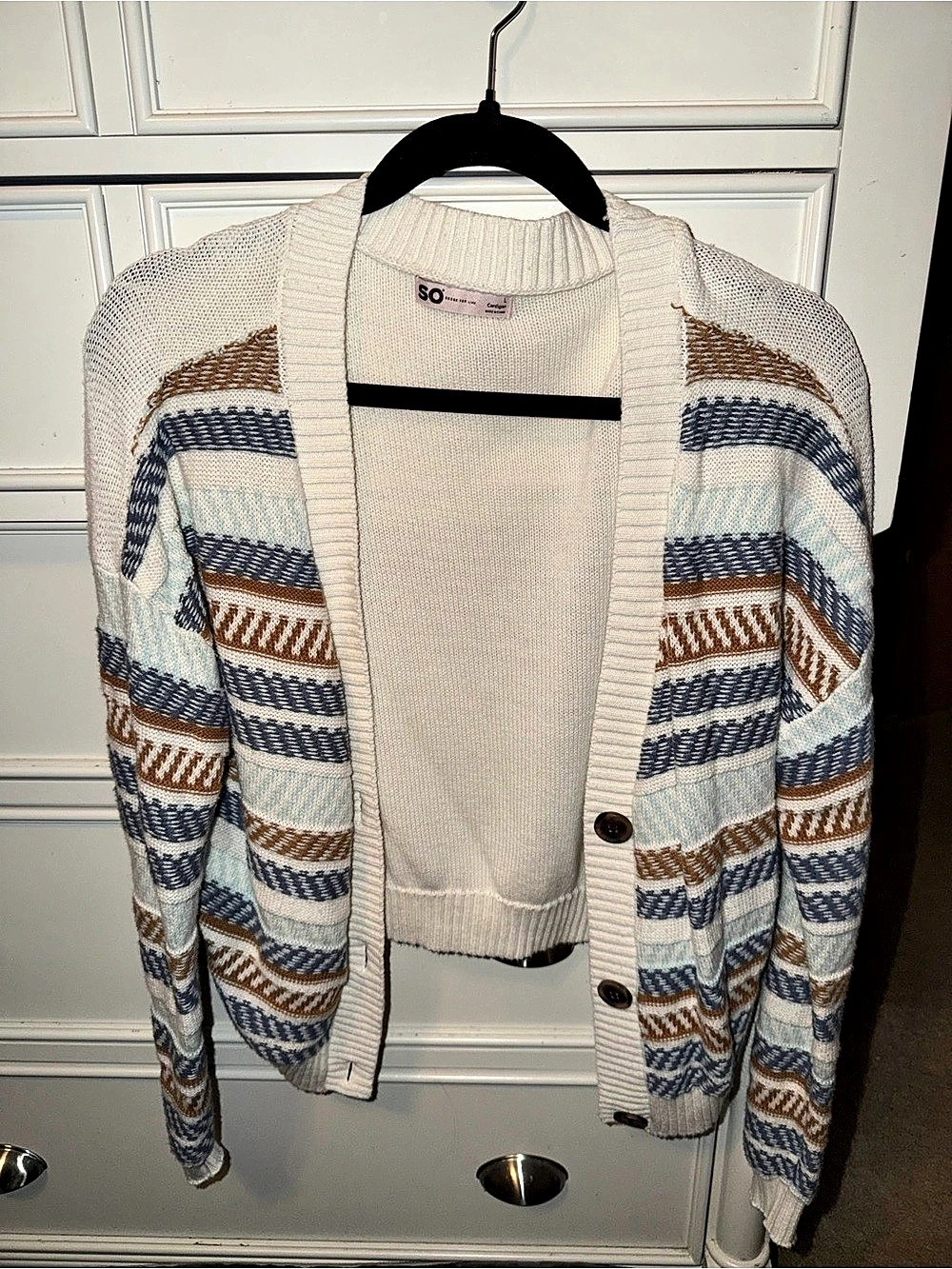SO Cardigan Striped in Cream & Blue Like New